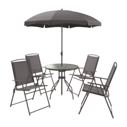 Set de cuatro sillas y mesa con sombrilla