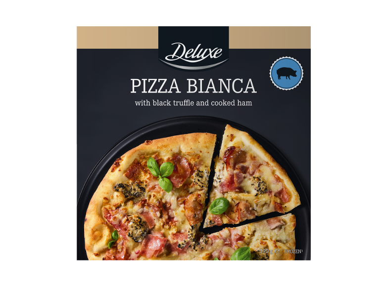 Pizza con salsa de trufa y jamón cocido