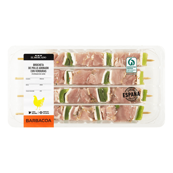 Pinchos de pollo adobado con verduras