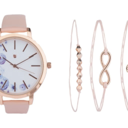 Set reloj y pulsera  de cuero rosa