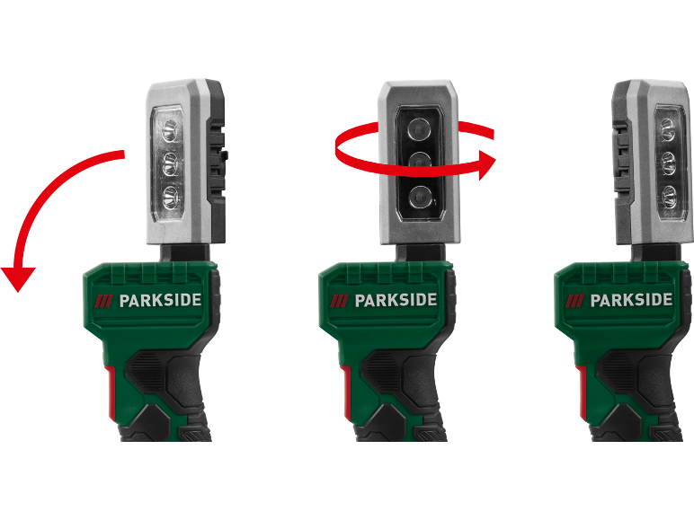 Lámpara de mano LED de batería de 20V »PLHLA 20 Li A1« y lámpara de mano LED de batería de 20V »PLHLA 20-Li C1«, sin batería ni cargador.