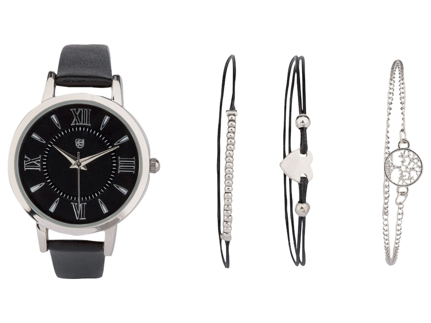 Set reloj y pulseras de cuero negro