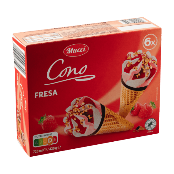 MUCCI® - Cono vainilla y salsa de fresa