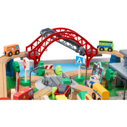 LUPILU® - Mesa de juegos con tren de madera