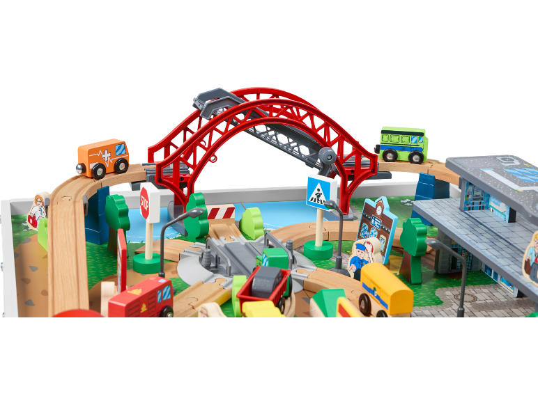 LUPILU® - Mesa de juegos con tren de madera