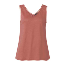 Camiseta de lino con cuello de pico para mujer