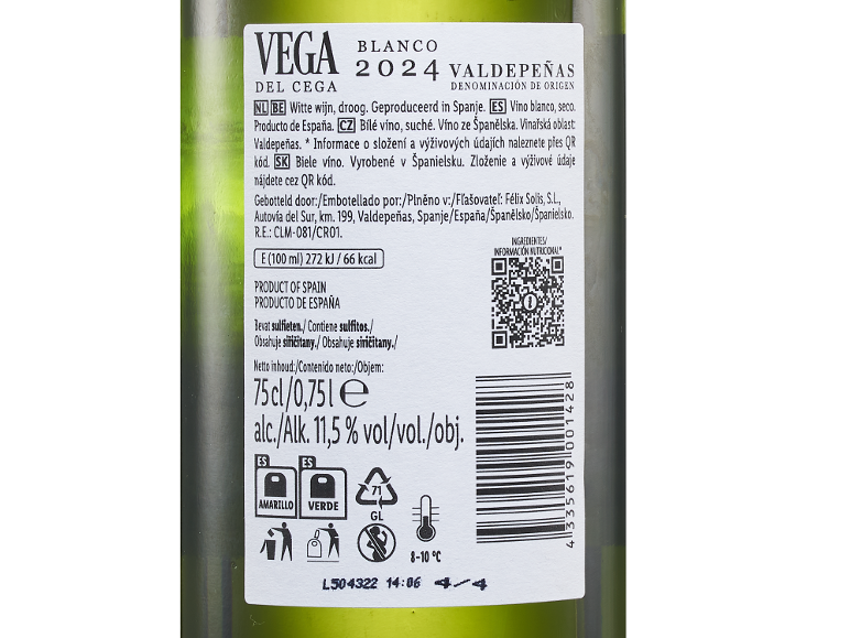VEGA DEL CEGA - Vino blanco D.O. Valdepeñas
