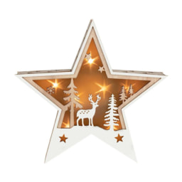 Decoración de madera en forma de estrella con ciervo y LED