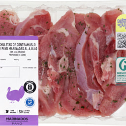 Chuletas de pavo adobadas al ajillo