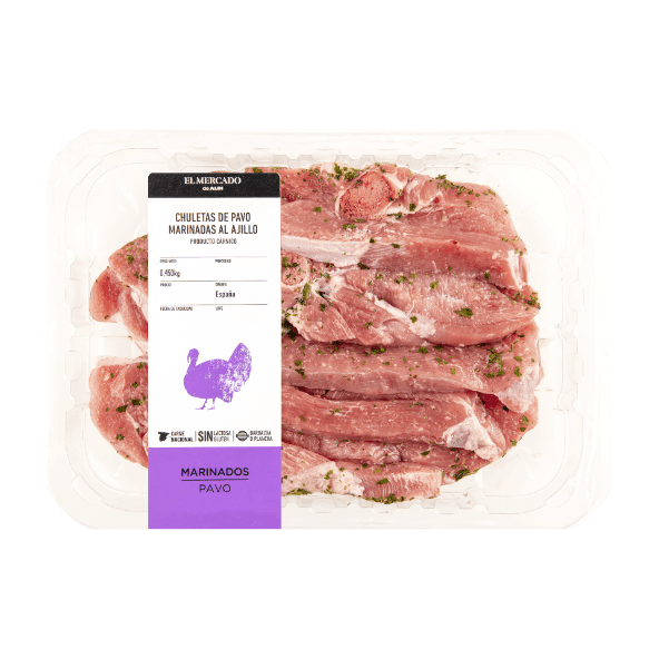 Chuletas de pavo adobadas al ajillo
