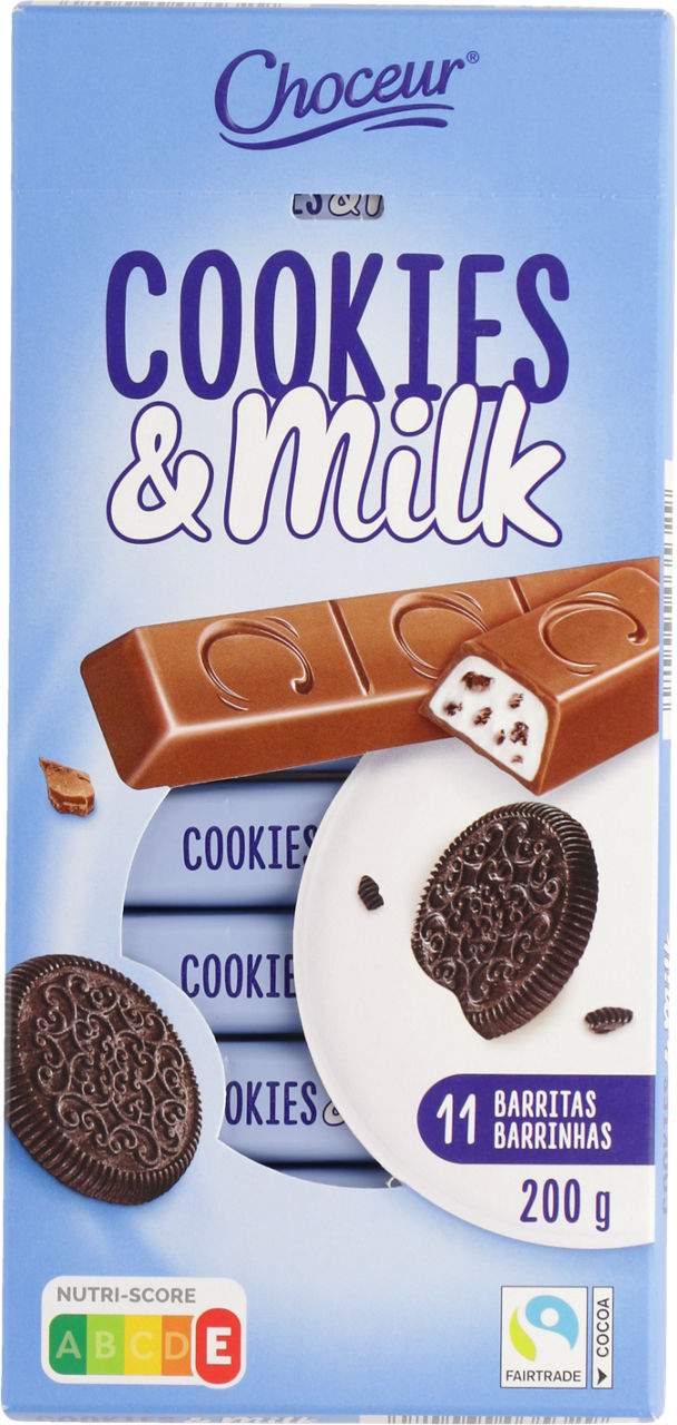 CHOCEUR® - Barritas de chocolate Cookies & Milk