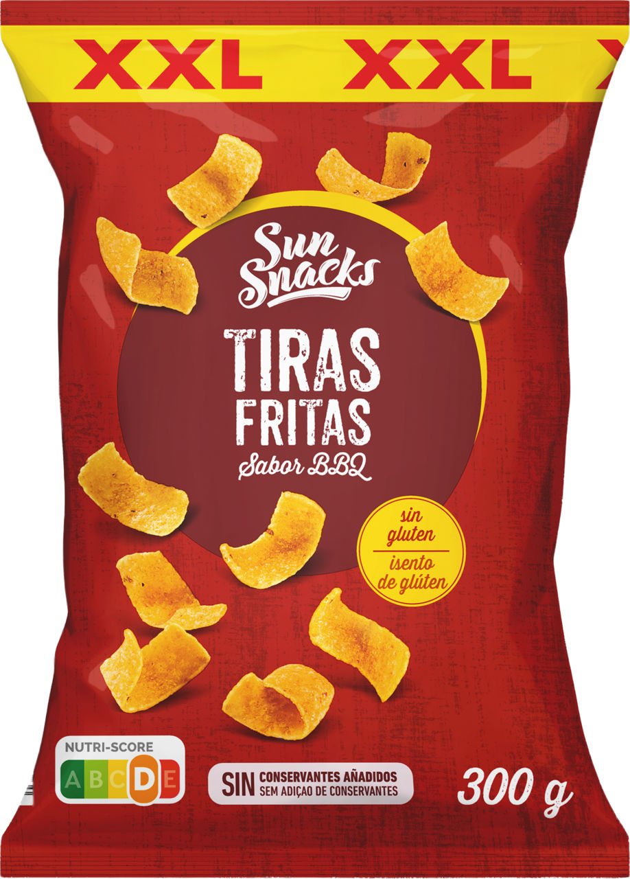 SUN SNACKS® - Tiras fritas de maíz sabor barbacoa XXL