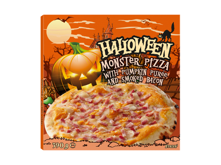 Pizza con crema de calabaza y bacon