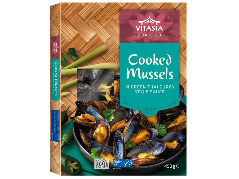 Mejillones en salsa de curry verde