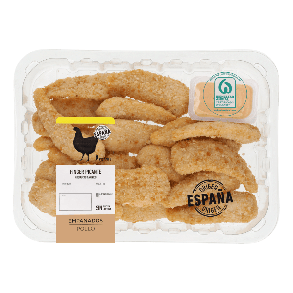 Fingers picantes de pollo con salsa baconesa
