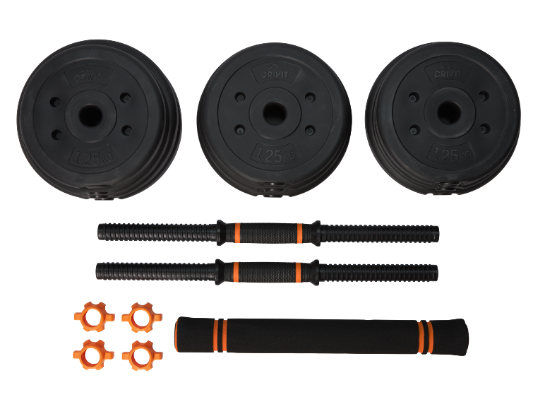 CRIVIT - 2 en 1: Set de mancuernas y barra