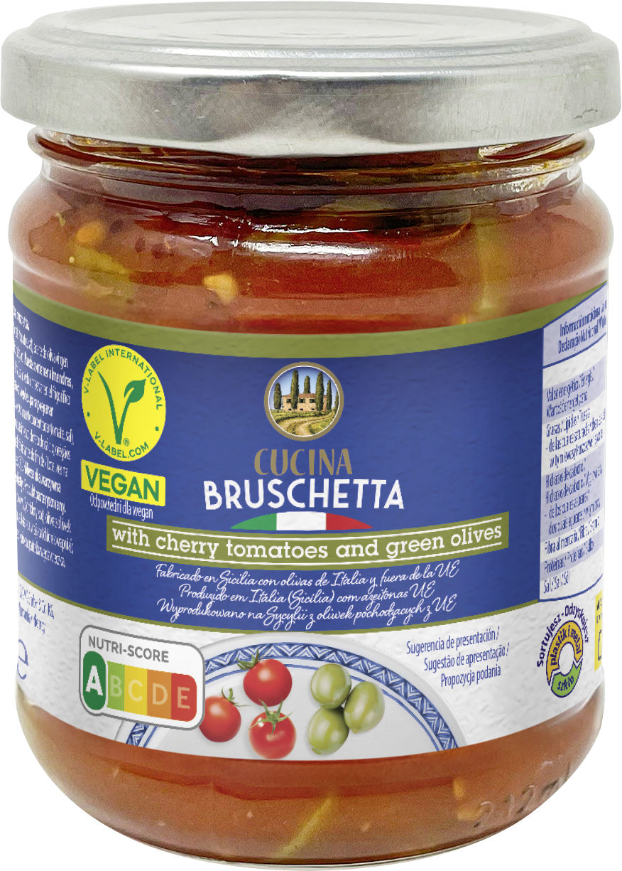 CUCINA® - Bruscheta de tomate cherry y aceitunas verdes