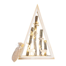 Triángulo de madera navideño con reno y LED 