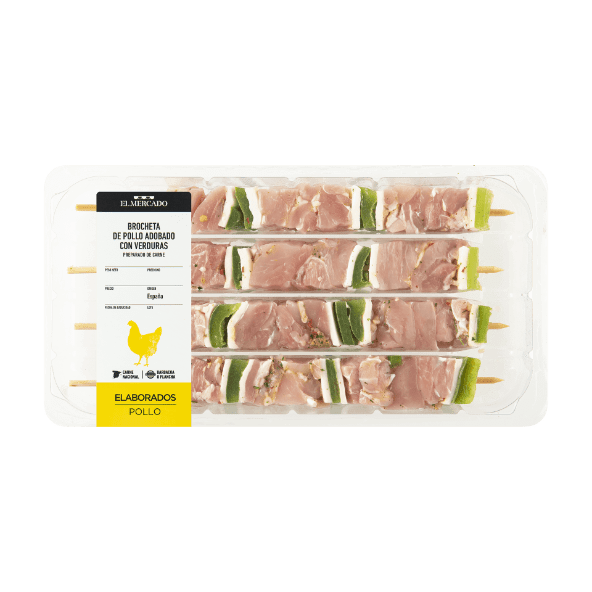 Pinchos de pollo adobado con verduras