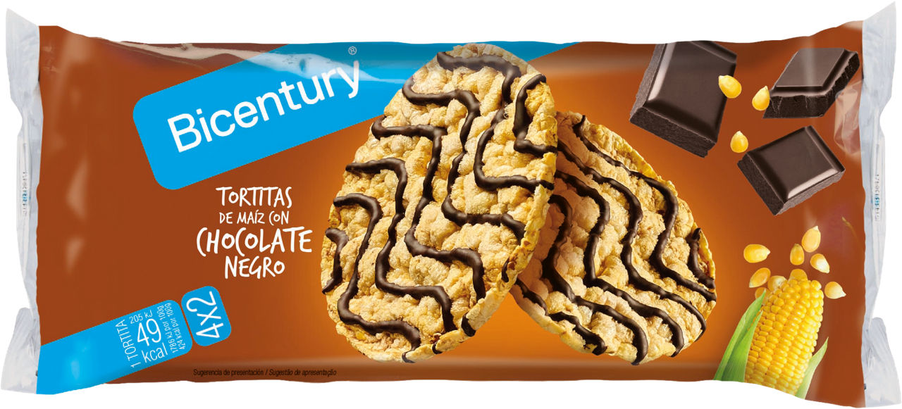 BICENTURY® - Tortitas de maíz con chocolate negro