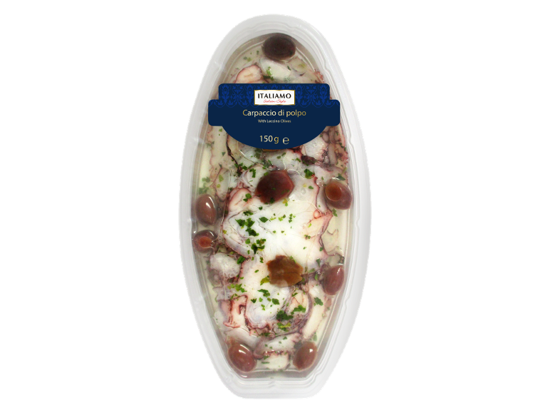 Carpaccio de pulpo con aceitunas Leccino