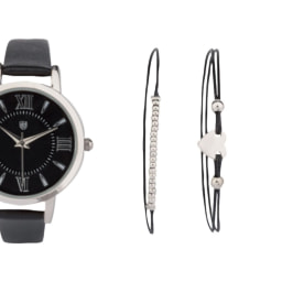 Set reloj y pulseras de cuero negro