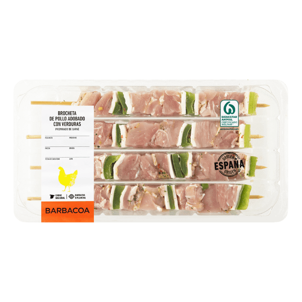 Pinchos de pollo adobado con verduras