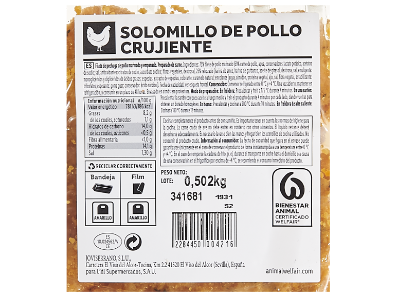 Solomillo crujiente de pollo