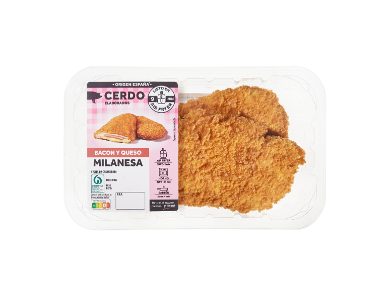 Milanesa de cerdo rellena de queso y bacon