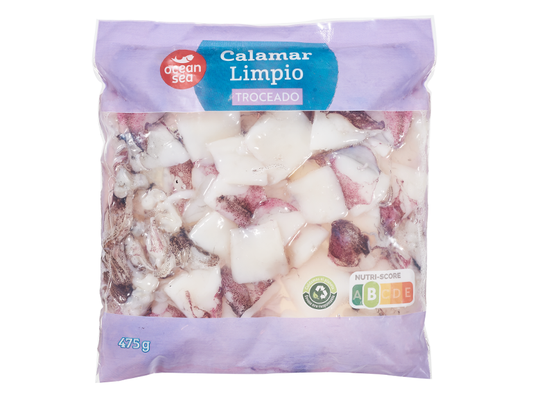 Calamar limpio y troceado