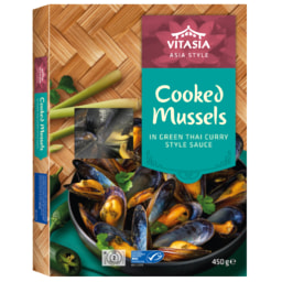 Mejillones en salsa de curry verde