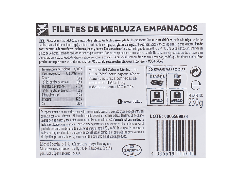 - - Filete de merluza empanado