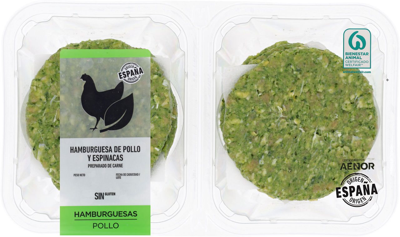 Hamburguesa de pollo y espinacas