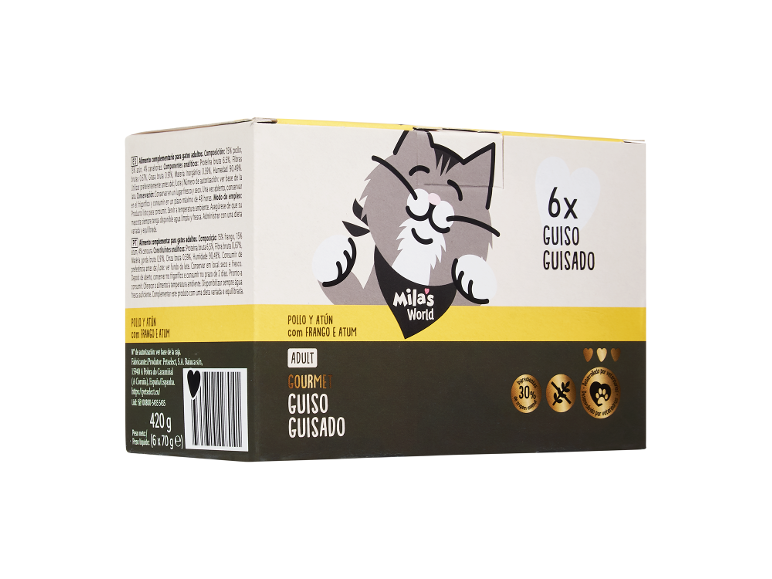 Guiso para gatos de pollo y atún