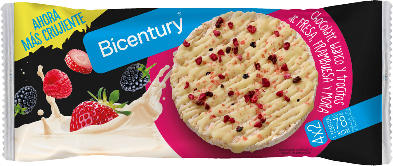 BICENTURY® - Tortitas de maíz y arroz con chocolate blanco y frutos rojos